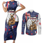 Australia Flag Day Couples Matching Short Sleeve Bodycon Dress and Long Sleeve Button Shirt Cool Kangaroo Beer Aussie Aussie Oi Oi