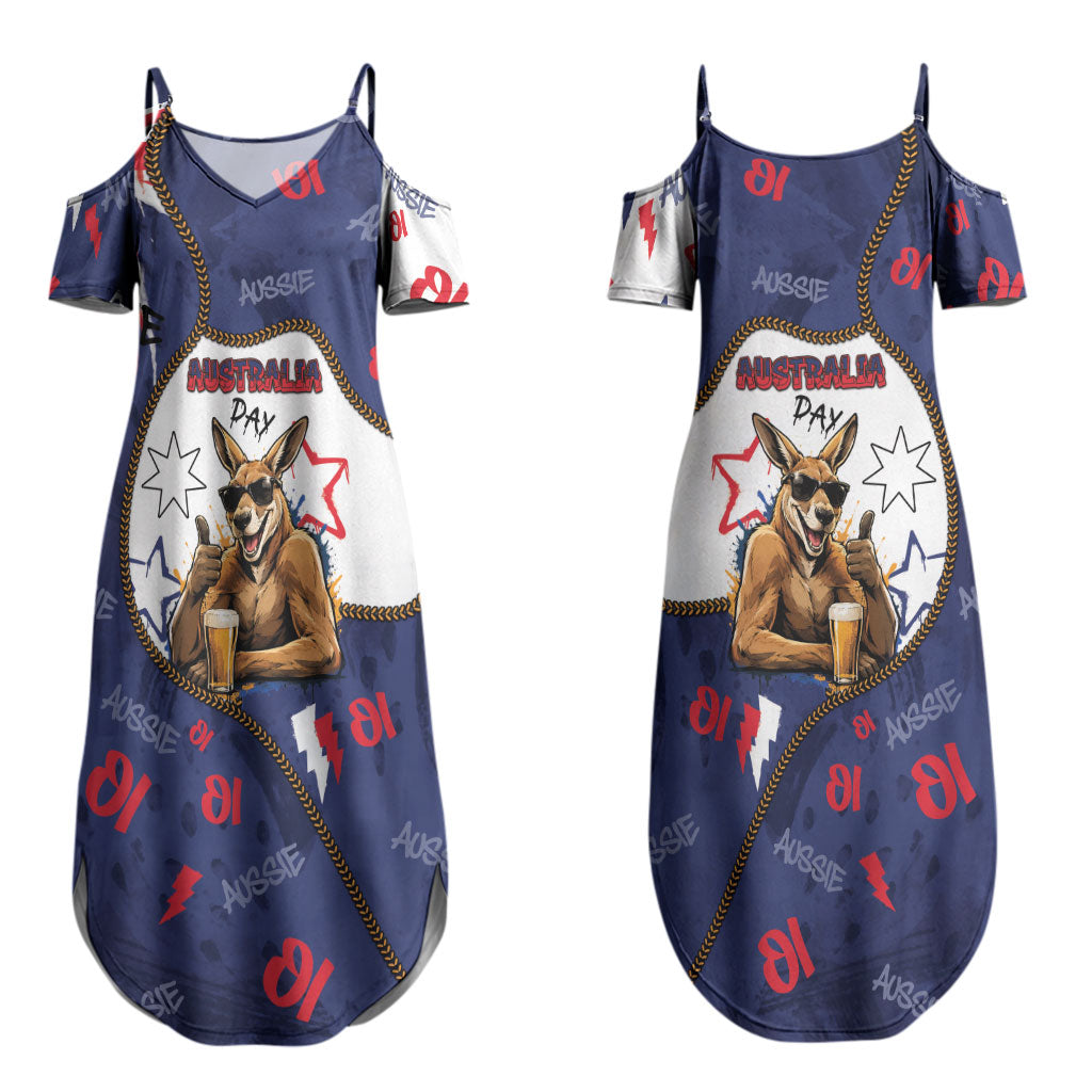 Australia Flag Day Couples Matching Summer Maxi Dress and Hawaiian Shirt Cool Kangaroo Beer Aussie Aussie Oi Oi