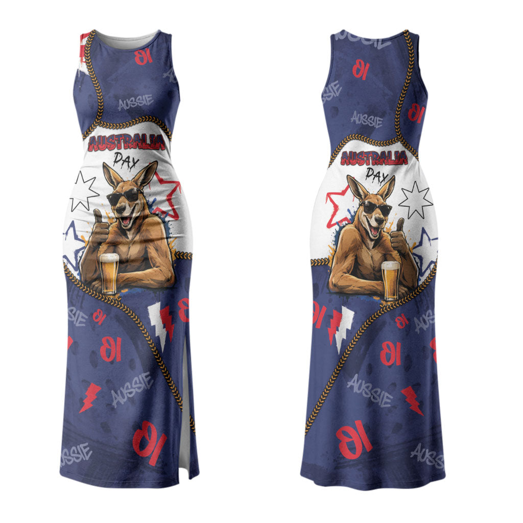Australia Flag Day Couples Matching Tank Maxi Dress and Hawaiian Shirt Cool Kangaroo Beer Aussie Aussie Oi Oi