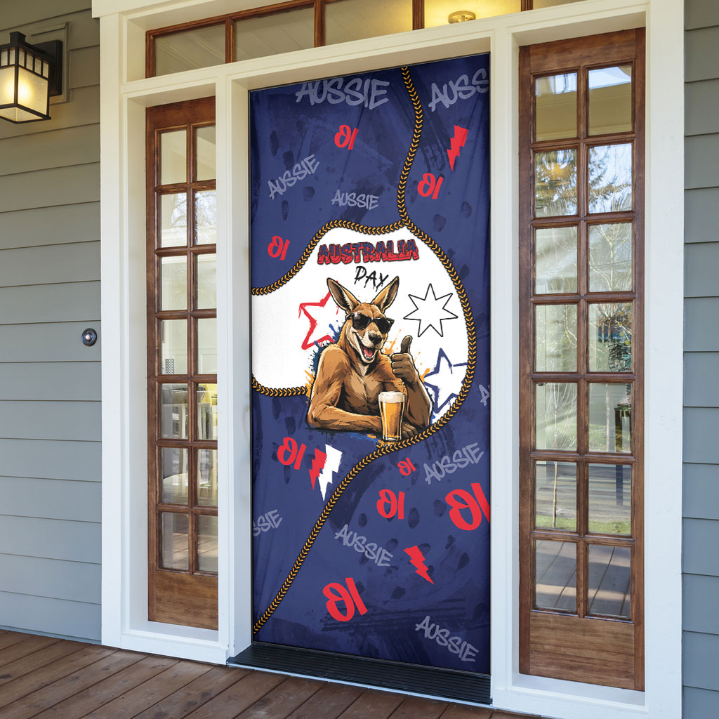 Australia Flag Day Door Cover Cool Kangaroo Beer Aussie Aussie Oi Oi