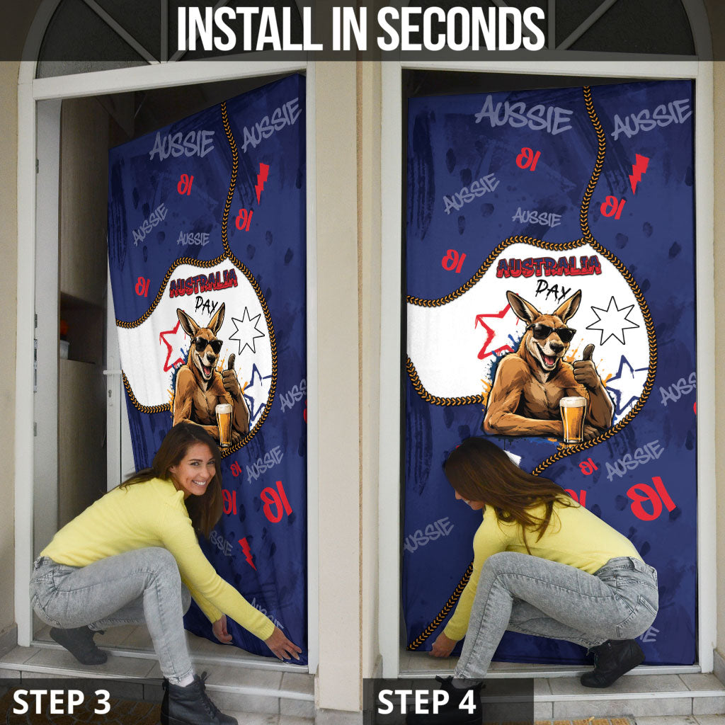 Australia Flag Day Door Cover Cool Kangaroo Beer Aussie Aussie Oi Oi
