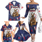 Australia Flag Day Family Matching Off The Shoulder Long Sleeve Dress and Hawaiian Shirt Cool Kangaroo Beer Aussie Aussie Oi Oi