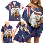 Australia Flag Day Family Matching Off Shoulder Short Dress and Hawaiian Shirt Cool Kangaroo Beer Aussie Aussie Oi Oi