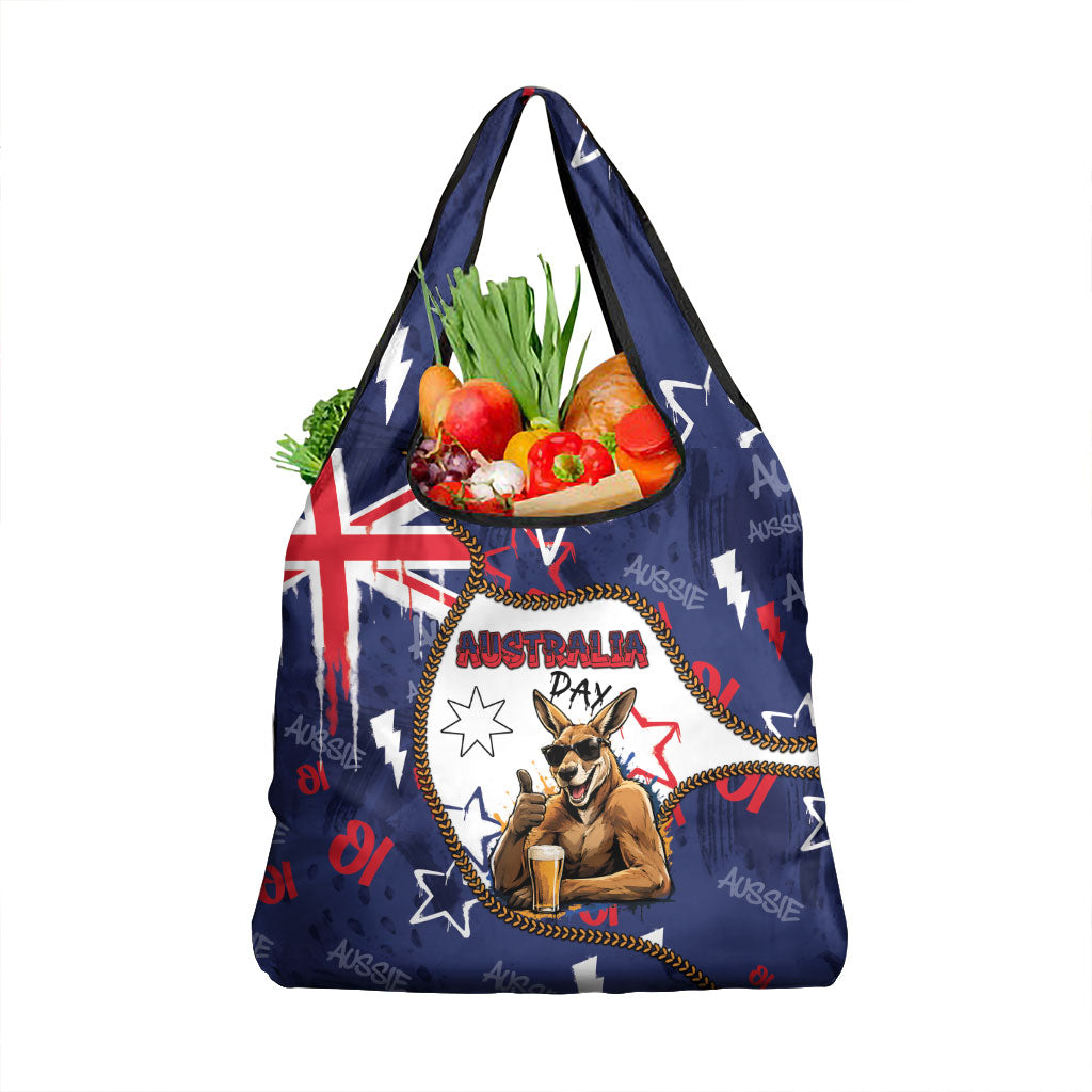 Australia Flag Day Grocery Bag Cool Kangaroo Beer Aussie Aussie Oi Oi