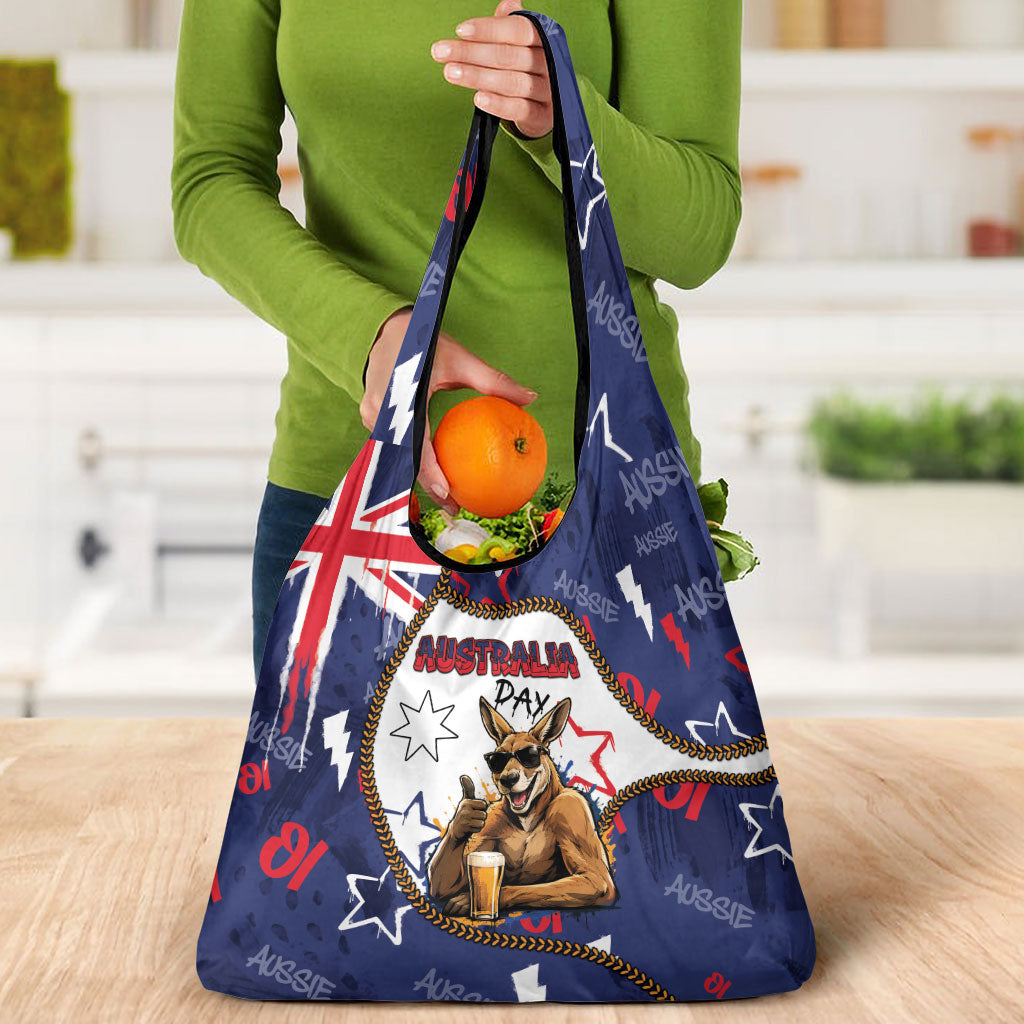 Australia Flag Day Grocery Bag Cool Kangaroo Beer Aussie Aussie Oi Oi