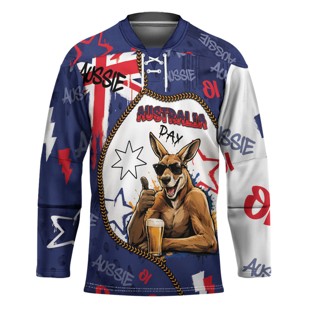 Australia Flag Day Hockey Jersey Cool Kangaroo Beer Aussie Aussie Oi Oi