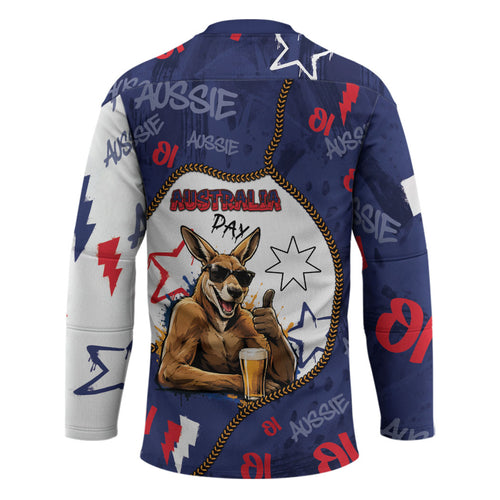Australia Flag Day Hockey Jersey Cool Kangaroo Beer Aussie Aussie Oi Oi