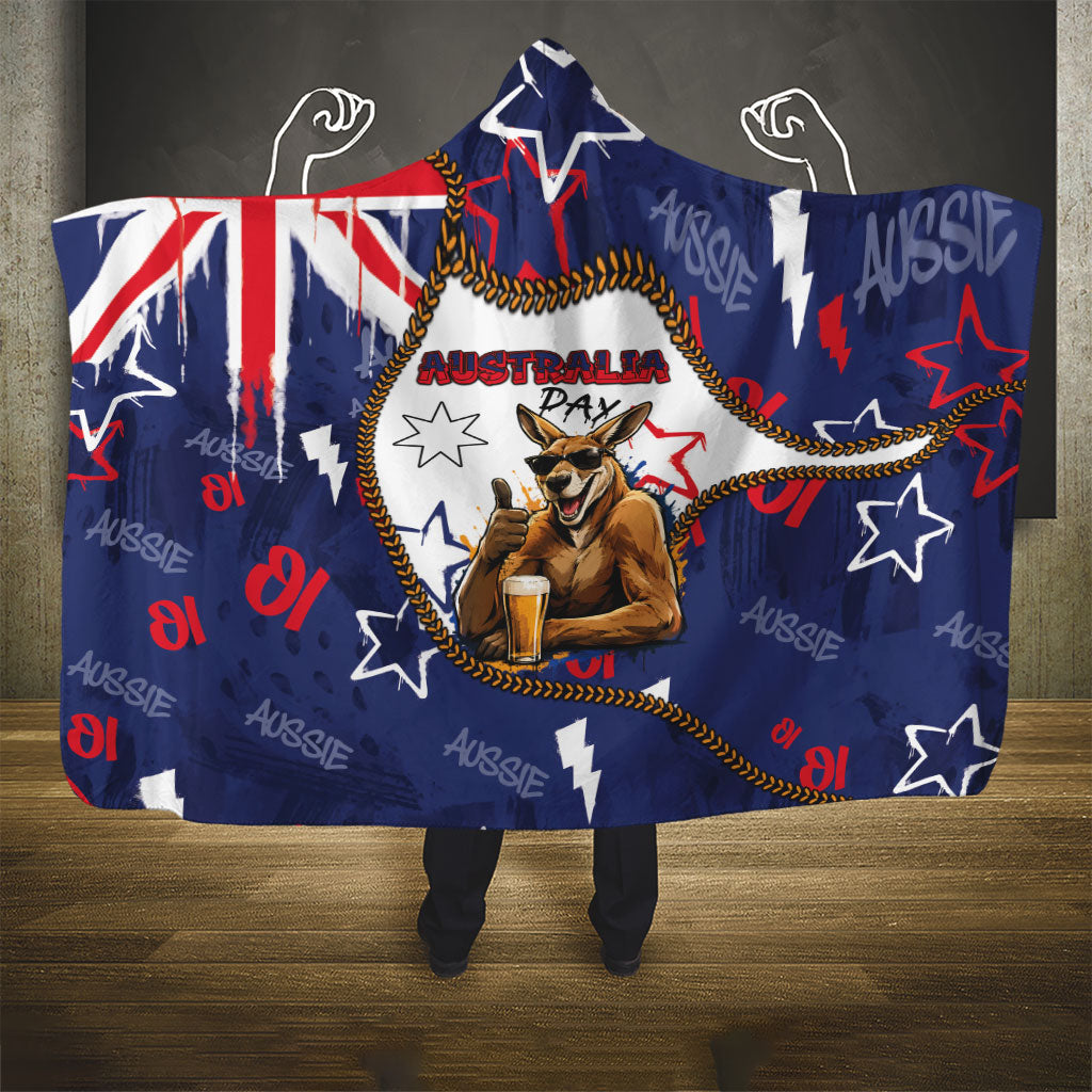 Australia Flag Day Hooded Blanket Cool Kangaroo Beer Aussie Aussie Oi Oi