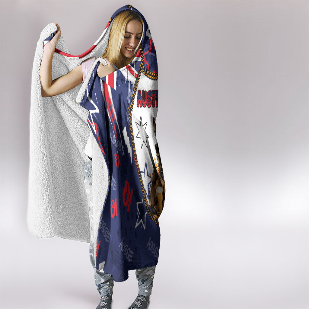 Australia Flag Day Hooded Blanket Cool Kangaroo Beer Aussie Aussie Oi Oi