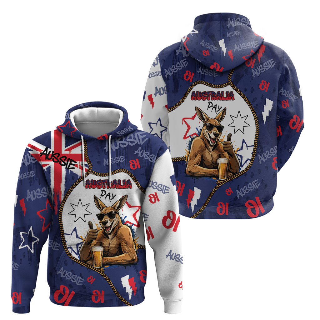 Australia Flag Day Hoodie Cool Kangaroo Beer Aussie Aussie Oi Oi