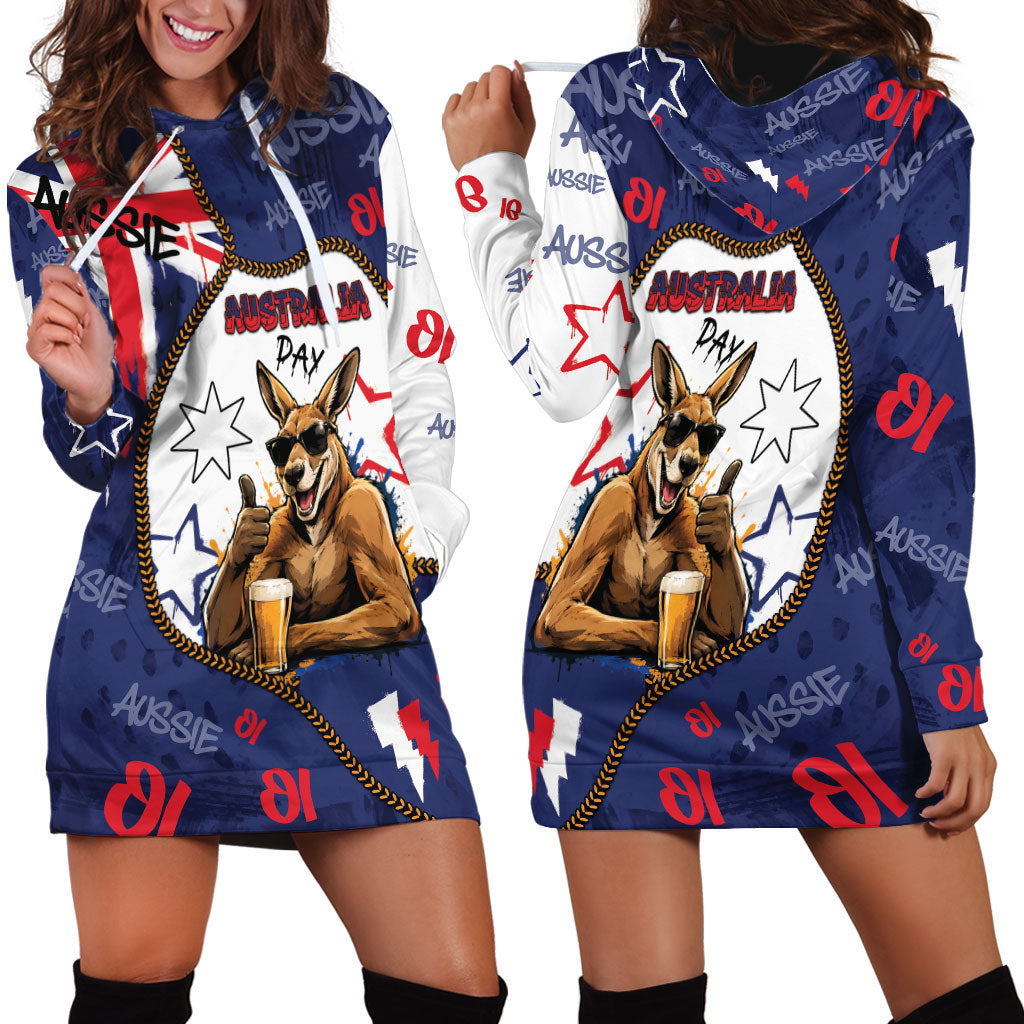 Australia Flag Day Hoodie Dress Cool Kangaroo Beer Aussie Aussie Oi Oi