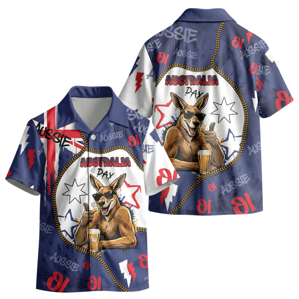 Australia Flag Day Kid Hawaiian Shirt Cool Kangaroo Beer Aussie Aussie Oi Oi