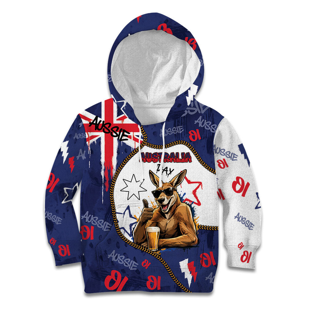 Australia Flag Day Kid Hoodie Cool Kangaroo Beer Aussie Aussie Oi Oi