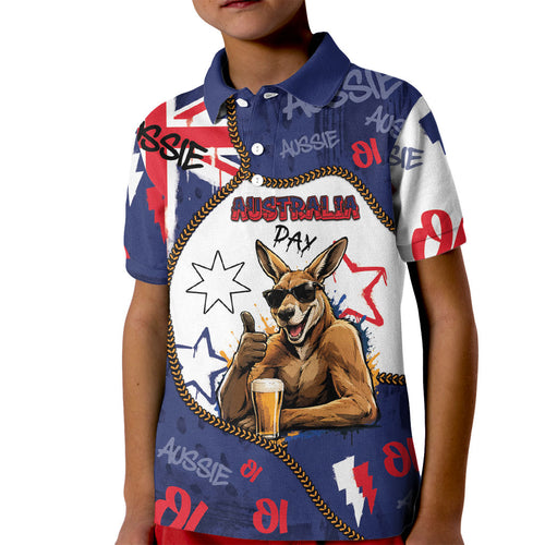 Australia Flag Day Kid Polo Shirt Cool Kangaroo Beer Aussie Aussie Oi Oi