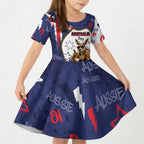 Australia Flag Day Kid Short Sleeve Dress Cool Kangaroo Beer Aussie Aussie Oi Oi