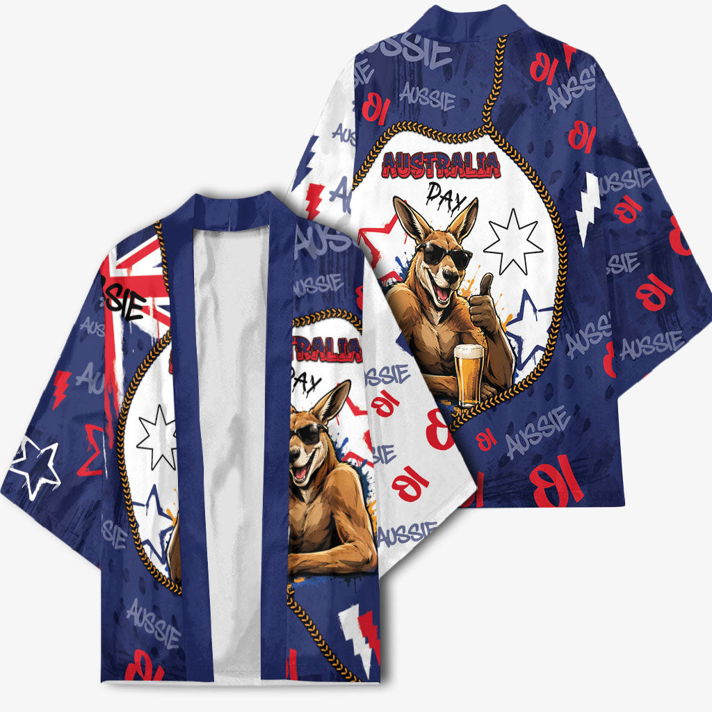 Australia Flag Day Kimono Cool Kangaroo Beer Aussie Aussie Oi Oi