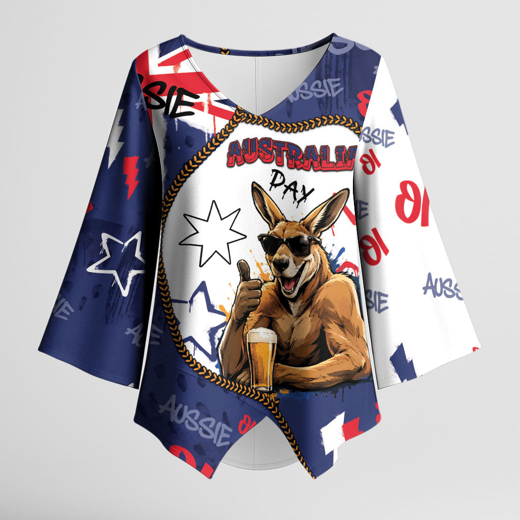 Australia Flag Day Kimono Sleeve Blouse Cool Kangaroo Beer Aussie Aussie Oi Oi