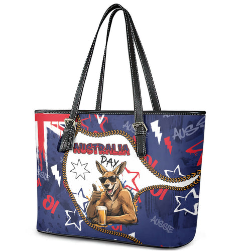 Australia Flag Day Leather Tote Bag Cool Kangaroo Beer Aussie Aussie Oi Oi