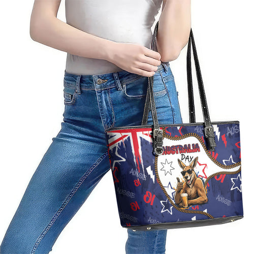 Australia Flag Day Leather Tote Bag Cool Kangaroo Beer Aussie Aussie Oi Oi