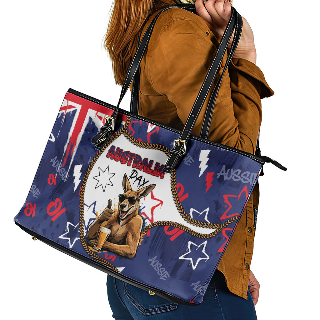 Australia Flag Day Leather Tote Bag Cool Kangaroo Beer Aussie Aussie Oi Oi