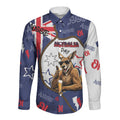 Australia Flag Day Long Sleeve Button Shirt Cool Kangaroo Beer Aussie Aussie Oi Oi