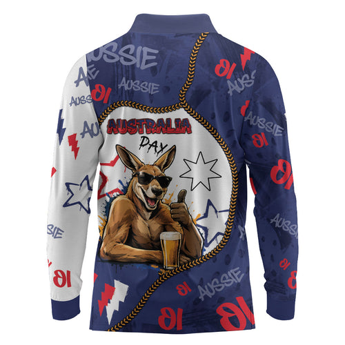 Australia Flag Day Long Sleeve Polo Shirt Cool Kangaroo Beer Aussie Aussie Oi Oi