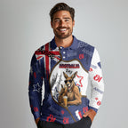 Australia Flag Day Long Sleeve Polo Shirt Cool Kangaroo Beer Aussie Aussie Oi Oi