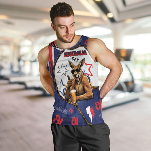 Australia Flag Day Men Tank Top Cool Kangaroo Beer Aussie Aussie Oi Oi