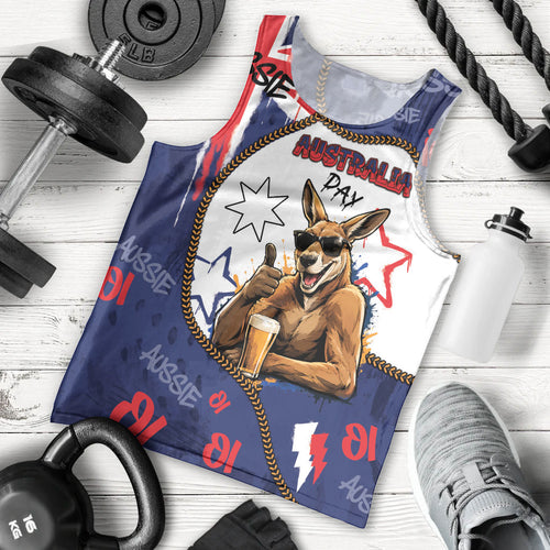 Australia Flag Day Men Tank Top Cool Kangaroo Beer Aussie Aussie Oi Oi