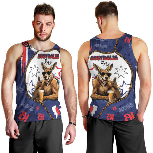 Australia Flag Day Men Tank Top Cool Kangaroo Beer Aussie Aussie Oi Oi