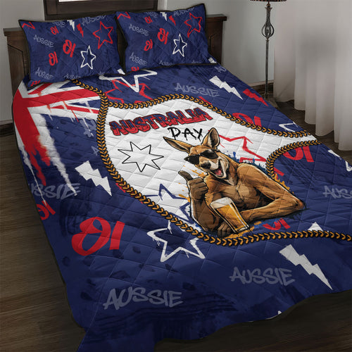 Australia Flag Day Quilt Bed Set Cool Kangaroo Beer Aussie Aussie Oi Oi