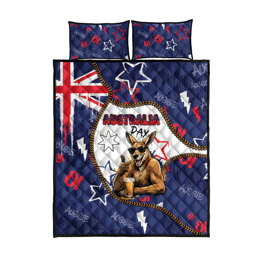 Australia Flag Day Quilt Bed Set Cool Kangaroo Beer Aussie Aussie Oi Oi