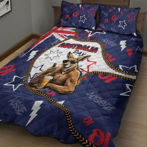 Australia Flag Day Quilt Bed Set Cool Kangaroo Beer Aussie Aussie Oi Oi