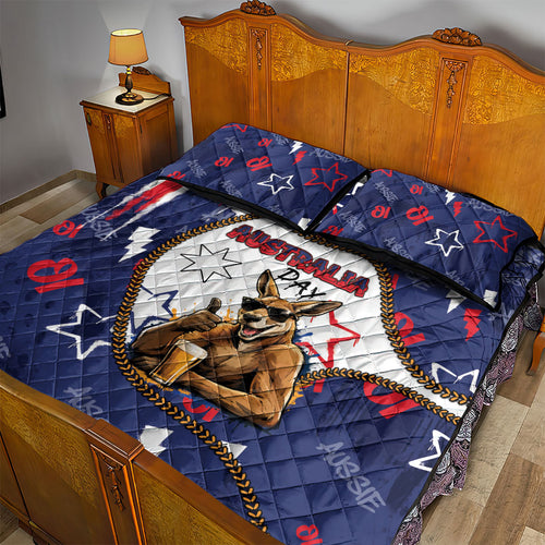 Australia Flag Day Quilt Bed Set Cool Kangaroo Beer Aussie Aussie Oi Oi