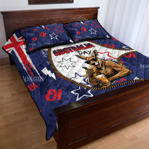 Australia Flag Day Quilt Bed Set Cool Kangaroo Beer Aussie Aussie Oi Oi