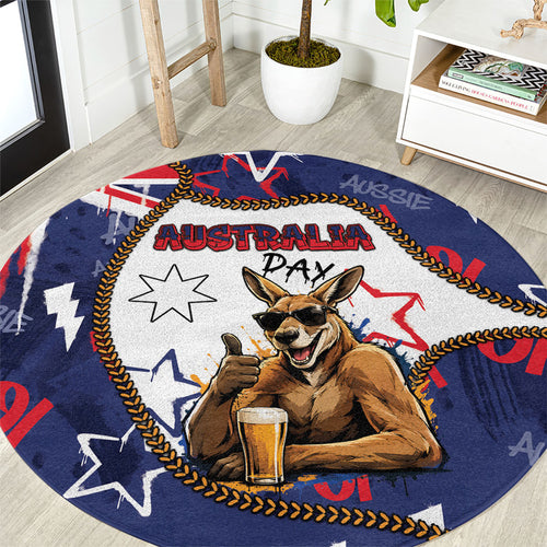 Australia Flag Day Round Carpet Cool Kangaroo Beer Aussie Aussie Oi Oi