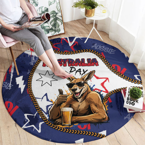 Australia Flag Day Round Carpet Cool Kangaroo Beer Aussie Aussie Oi Oi
