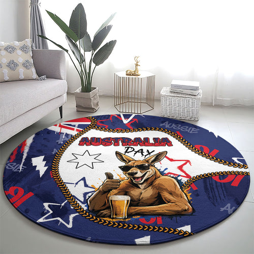 Australia Flag Day Round Carpet Cool Kangaroo Beer Aussie Aussie Oi Oi