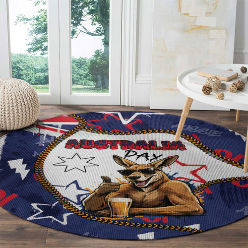 Australia Flag Day Round Carpet Cool Kangaroo Beer Aussie Aussie Oi Oi