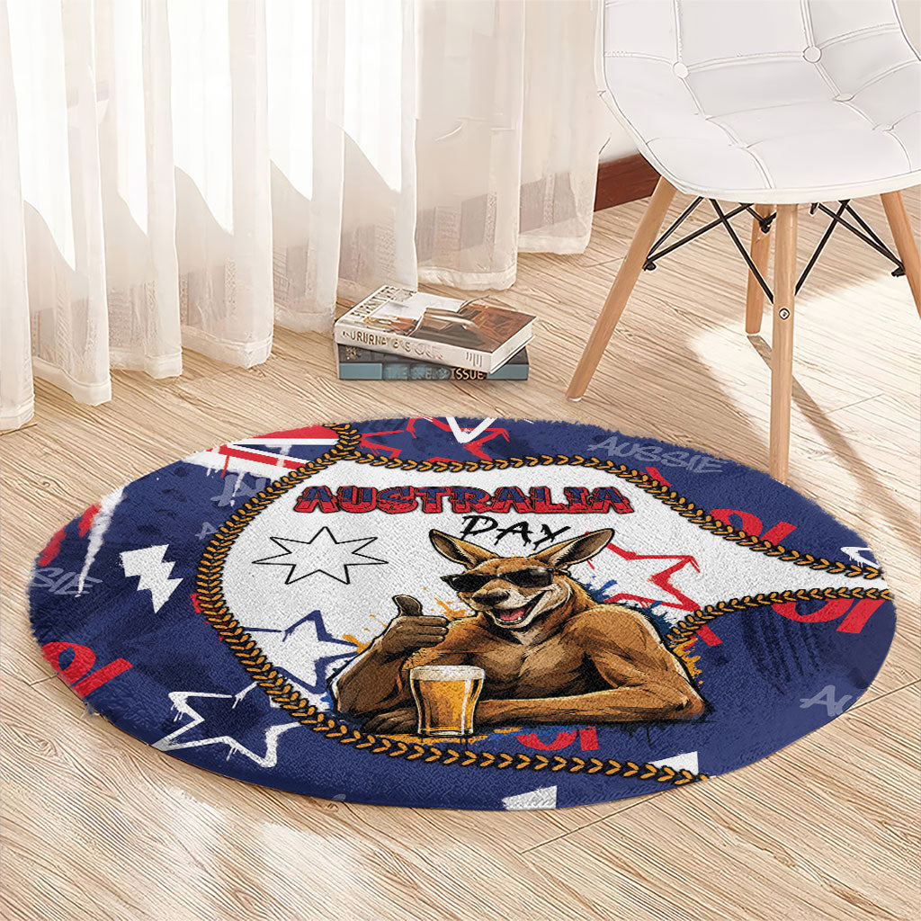Australia Flag Day Round Carpet Cool Kangaroo Beer Aussie Aussie Oi Oi