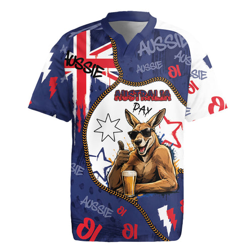 Australia Flag Day Rugby Jersey Cool Kangaroo Beer Aussie Aussie Oi Oi