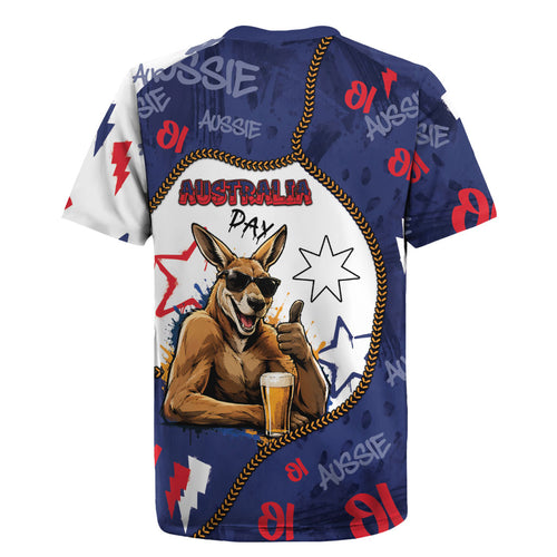Australia Flag Day Rugby Jersey Cool Kangaroo Beer Aussie Aussie Oi Oi