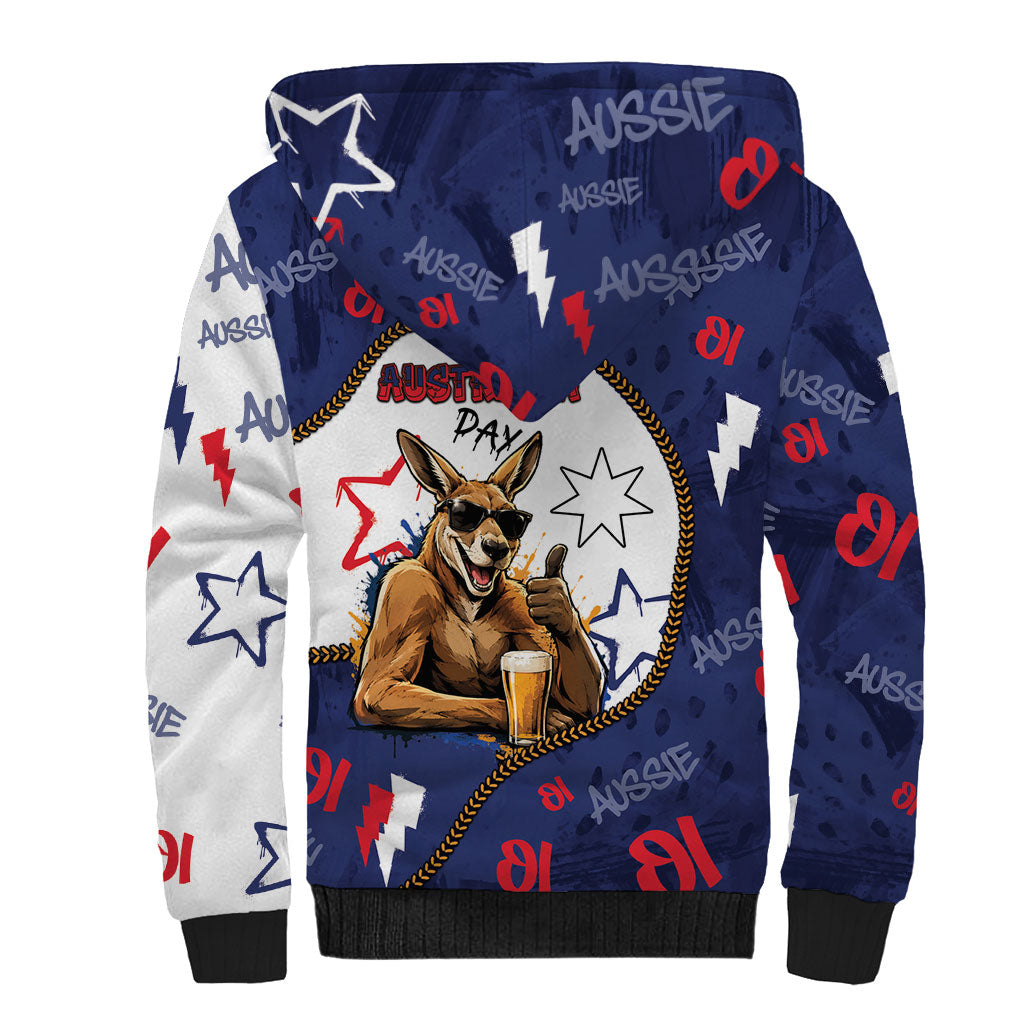 Australia Flag Day Sherpa Hoodie Cool Kangaroo Beer Aussie Aussie Oi Oi