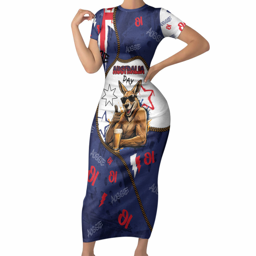 Australia Flag Day Short Sleeve Bodycon Dress Cool Kangaroo Beer Aussie Aussie Oi Oi