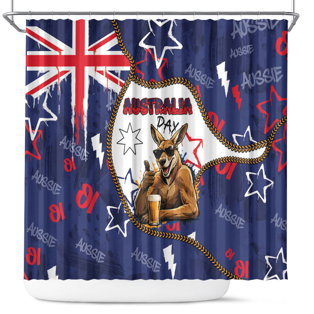 Australia Flag Day Shower Curtain Cool Kangaroo Beer Aussie Aussie Oi Oi