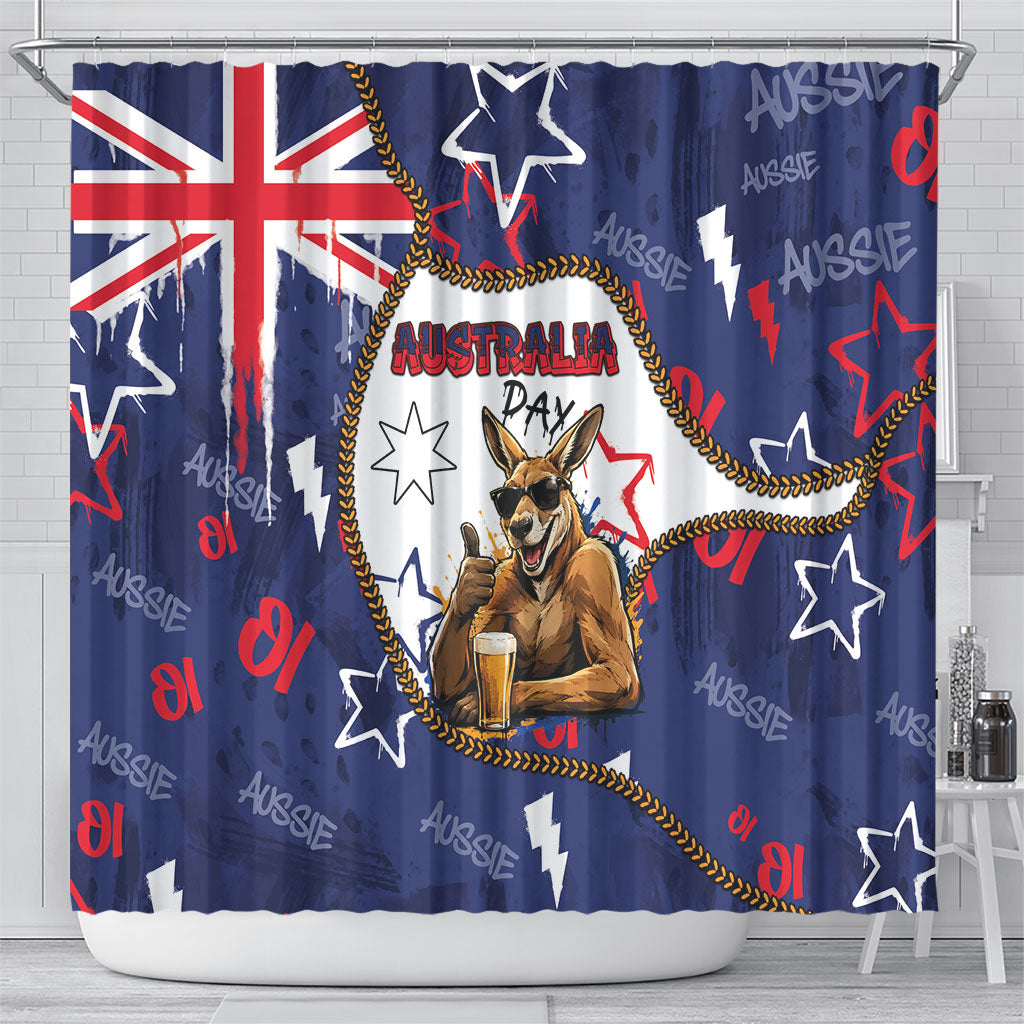 Australia Flag Day Shower Curtain Cool Kangaroo Beer Aussie Aussie Oi Oi