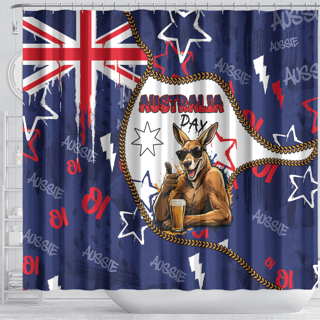 Australia Flag Day Shower Curtain Cool Kangaroo Beer Aussie Aussie Oi Oi