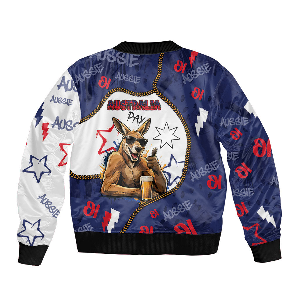 Australia Flag Day Sleeve Zip Bomber Jacket Cool Kangaroo Beer Aussie Aussie Oi Oi
