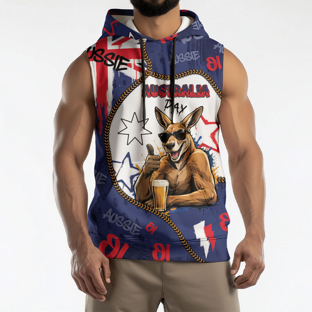 Australia Flag Day Sleeveless Hoodie Cool Kangaroo Beer Aussie Aussie Oi Oi