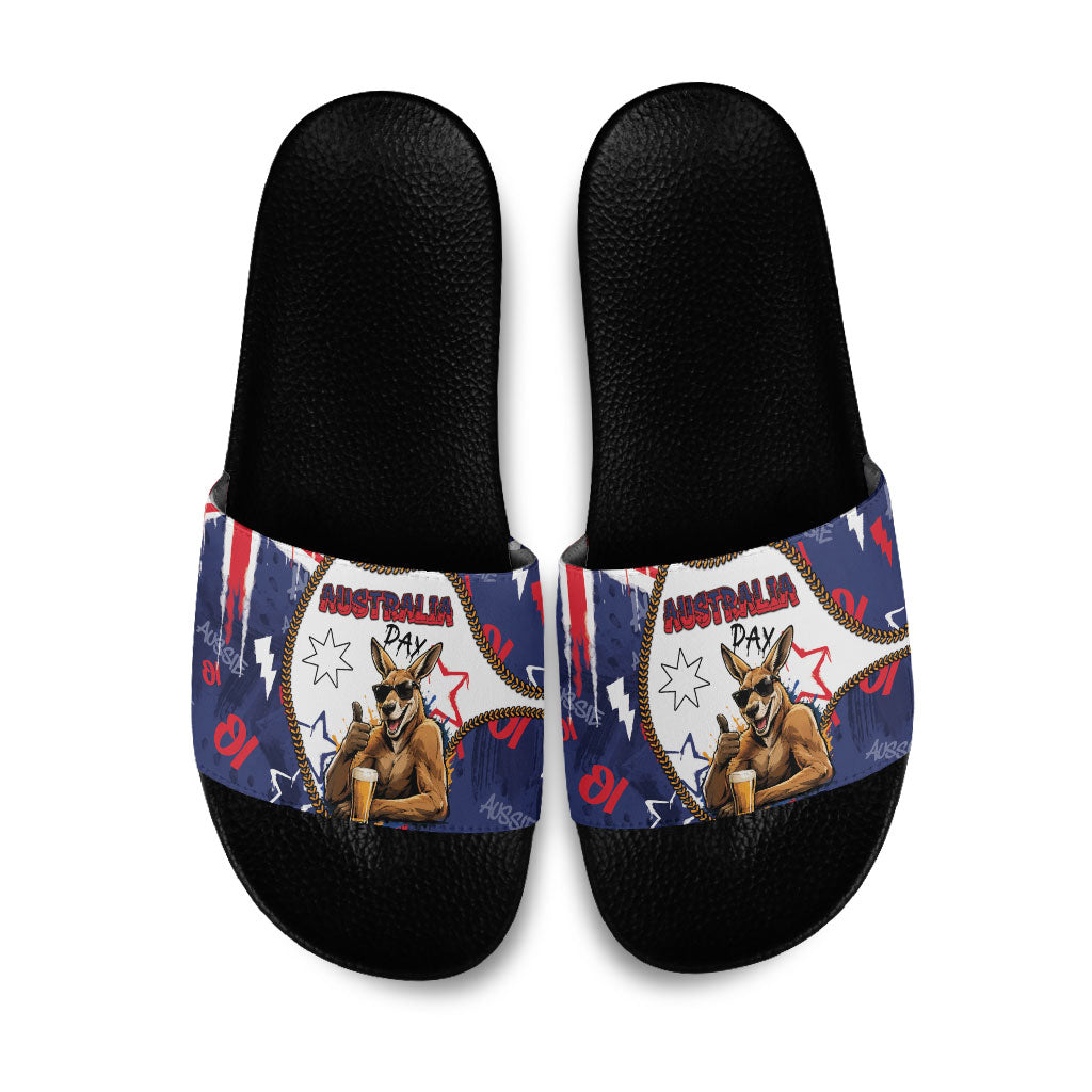 Australia Flag Day Slide Sandals Cool Kangaroo Beer Aussie Aussie Oi Oi